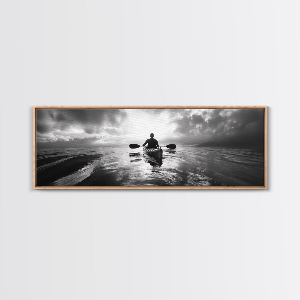 Kayaking, Sea Journey, Ocean Paddle, Canvas Print, Outdoor adventure wall art, Moody landscape, Modern living room decor, Wilderness art