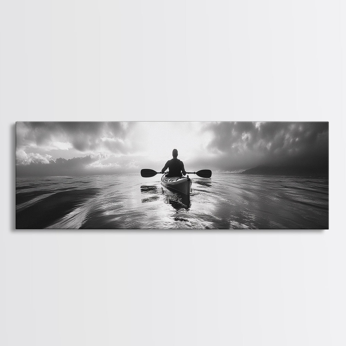 Kayaking, Sea Journey, Ocean Paddle, Canvas Print, Outdoor adventure wall art, Moody landscape, Modern living room decor, Wilderness art
