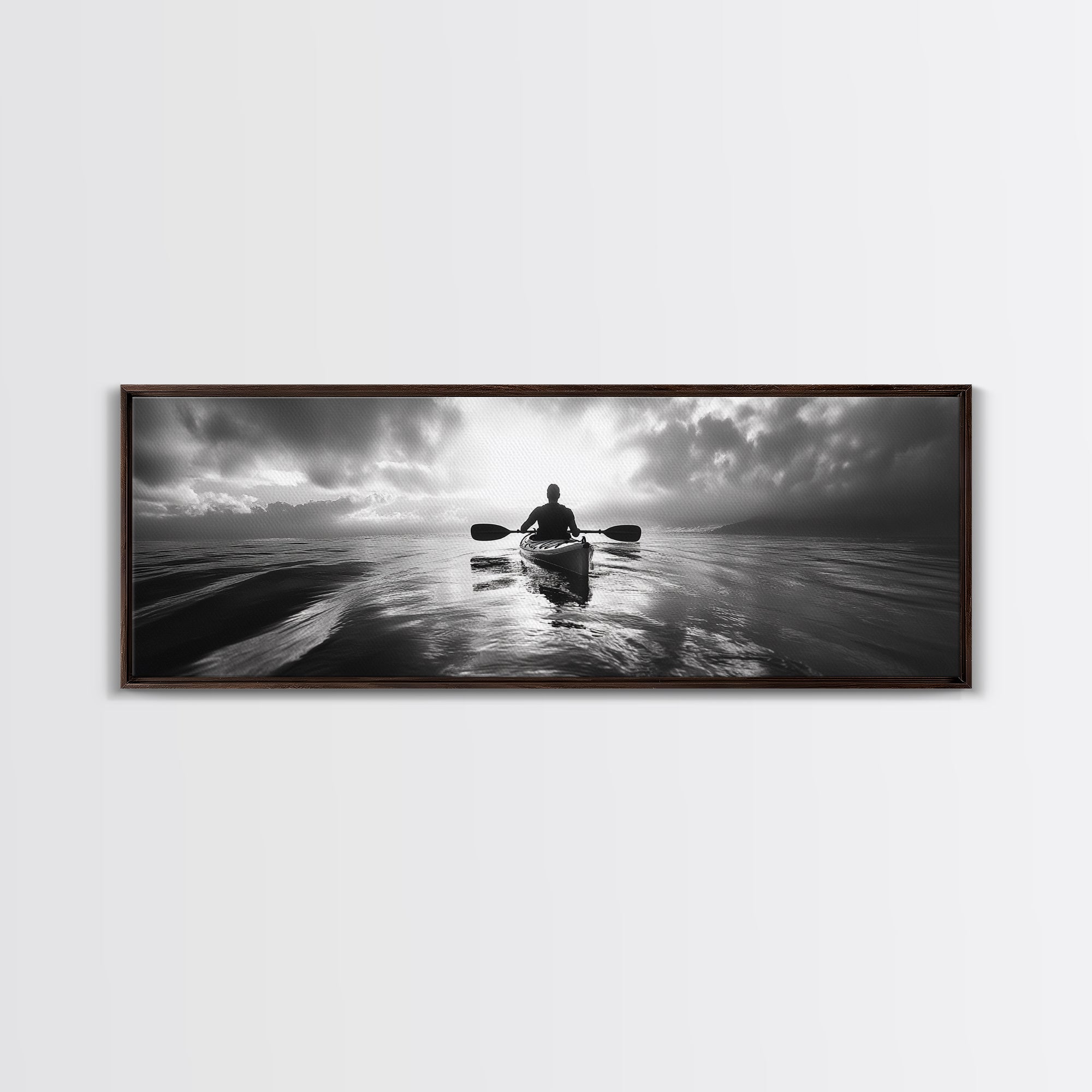 Kayaking, Sea Journey, Ocean Paddle, Canvas Print, Outdoor adventure wall art, Moody landscape, Modern living room decor, Wilderness art