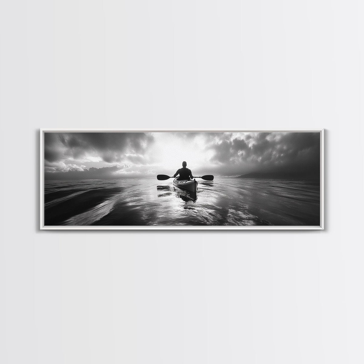 Kayaking, Sea Journey, Ocean Paddle, Canvas Print, Outdoor adventure wall art, Moody landscape, Modern living room decor, Wilderness art