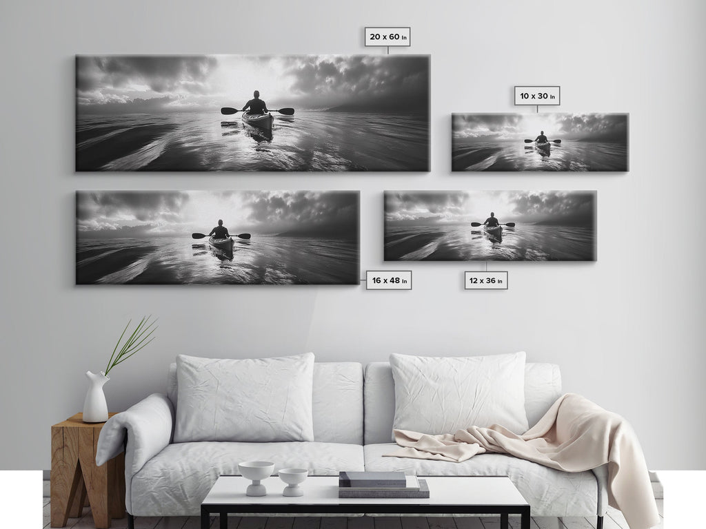 Kayaking, Sea Journey, Ocean Paddle, Canvas Print, Outdoor adventure wall art, Moody landscape, Modern living room decor, Wilderness art