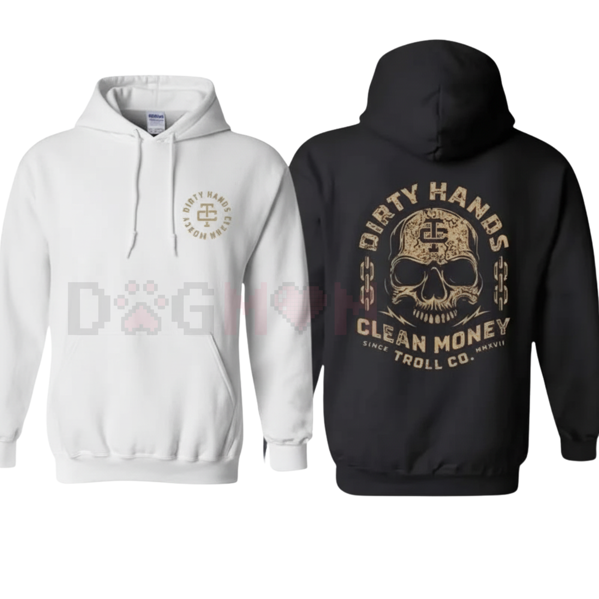 Bold Skull Graphic Hustle Hoodie – Made In USA Dirty Hands Clean Money Heavy-Duty Streetwear