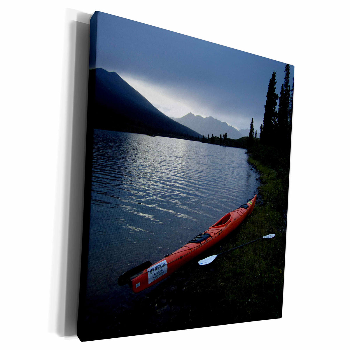3dRose Kayak Resting on the Shore of Lapie Lake at Night - Museum Grade Canvas Wrap (cw_28573)