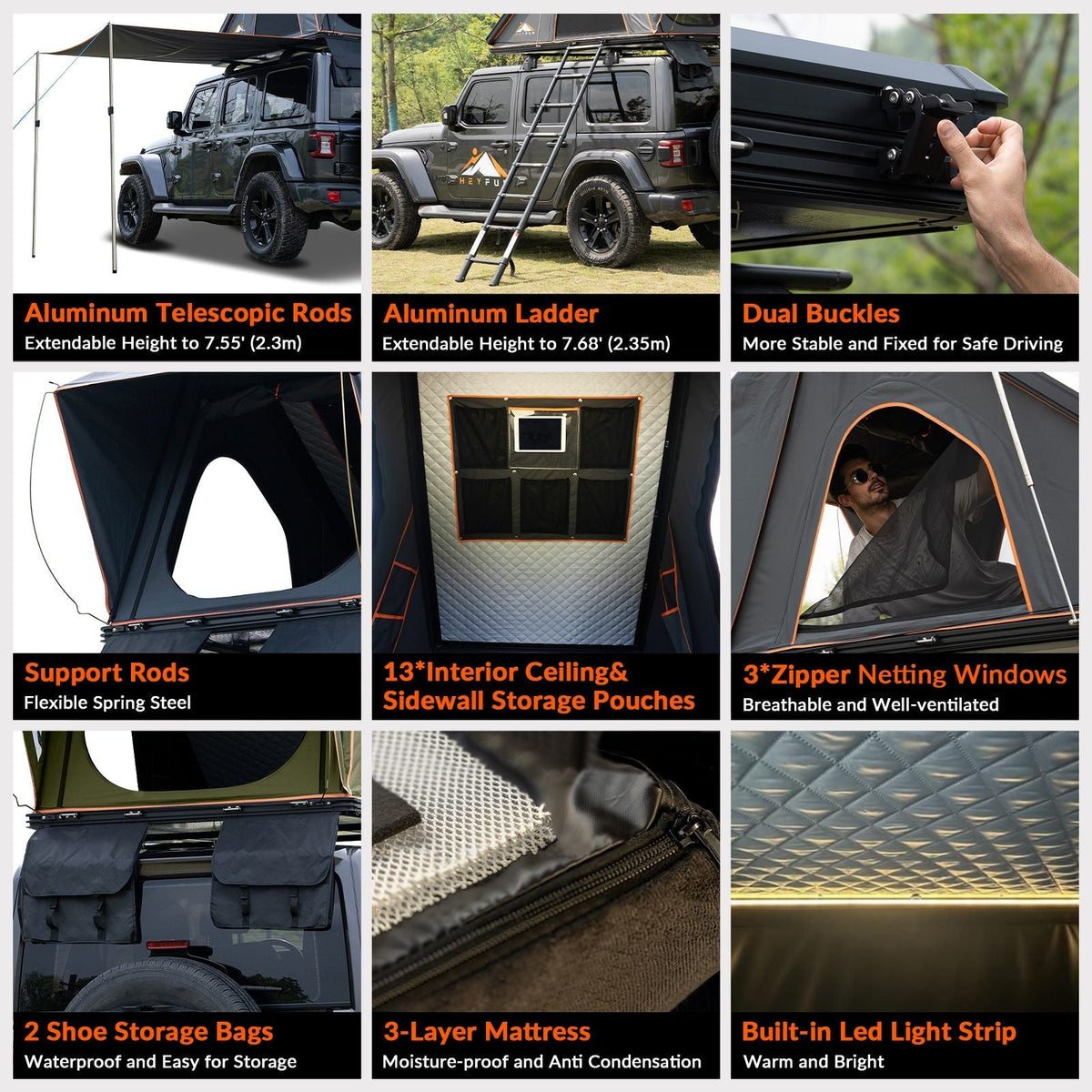 Explorer Plus Rooftop Tent Hardshell with Side Awning, Air Conditioner Outlet with Bracket, Luggage Racks&Replaceable Netting Rain Curtain, Truck Bed Tent for Camping, Pop Up SUV Roof Top Tent